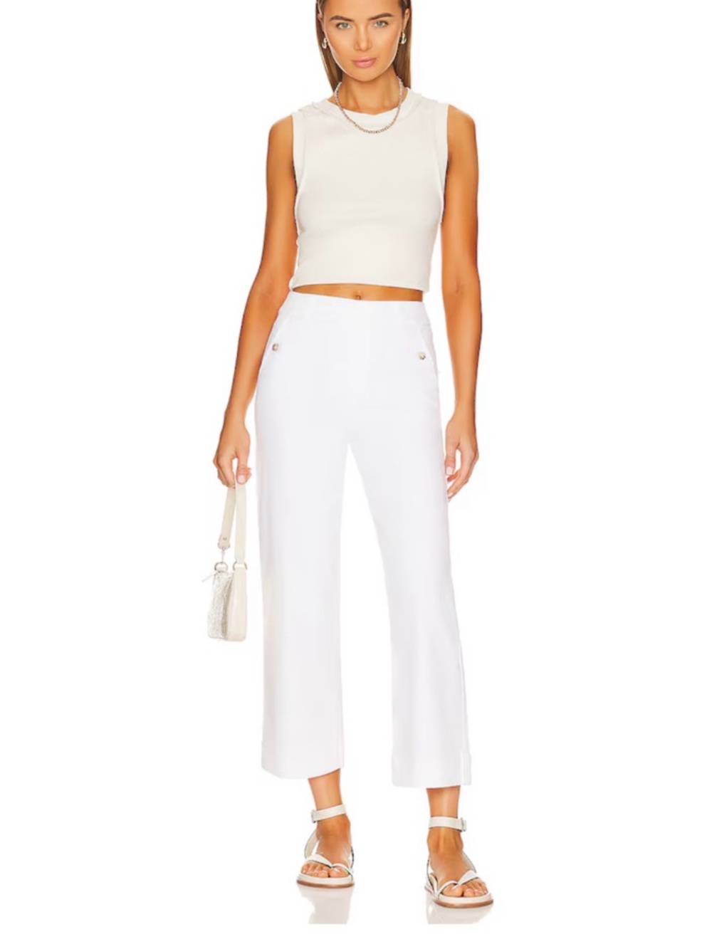 SPANX White Cropped Wide-Leg High-Rise Pants